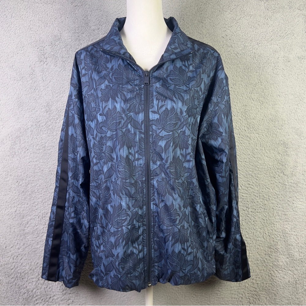 Athleta Sightseer Lace Jacket Womens Large Blue Floral Full Zip Vented Outdoors